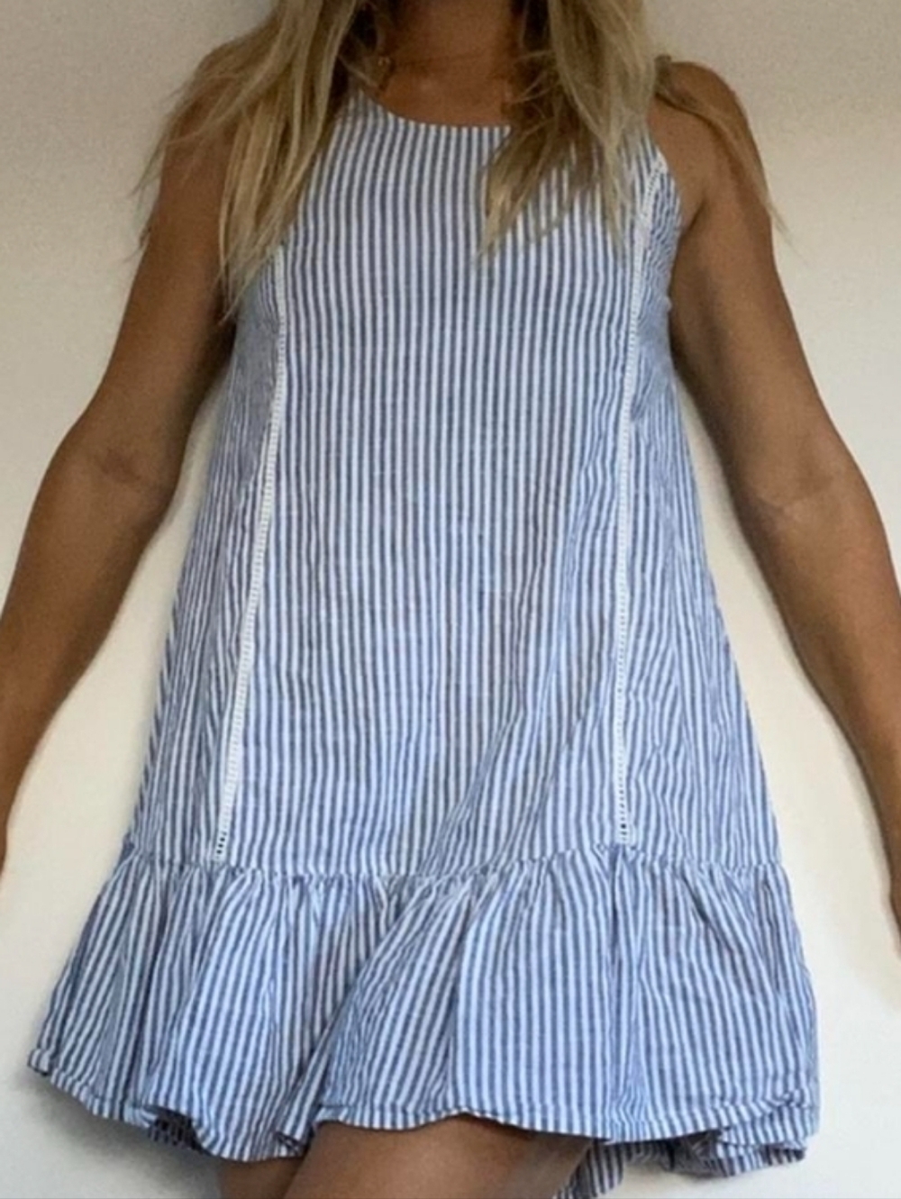 ELEMENT STRIPES MINI DRESS ASYMETHRICAL SLEVELESS BACK KEYHOLE UNLINED SZ SMALL - Picture 15 of 15